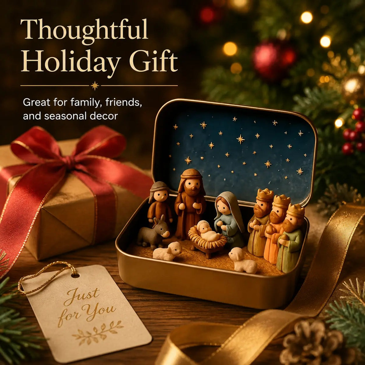 Christmas Pocket-Size Nativity Scene Set with Storage Box