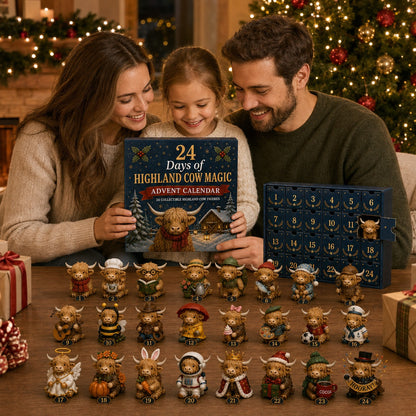 24 Day Highland Cow Advent Calendar Christmas Countdown Gift Box with Collectible Mini Figurines for Kids