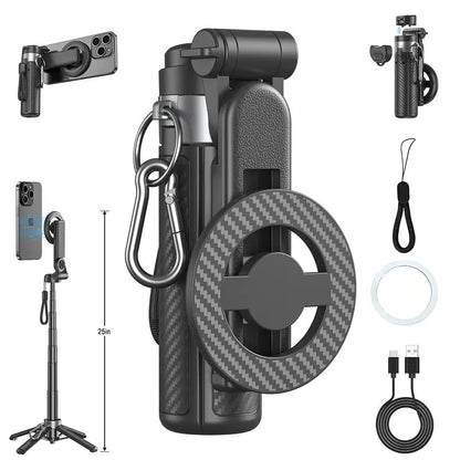 Upgraded Magnetic Selfie Stick 360 Tripod 25in Extendable Bluetooth for Selfies Vlogging