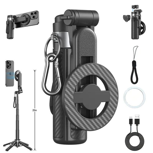 Upgraded Magnetic Selfie Stick 360 Tripod 25in Extendable Bluetooth for Selfies Vlogging