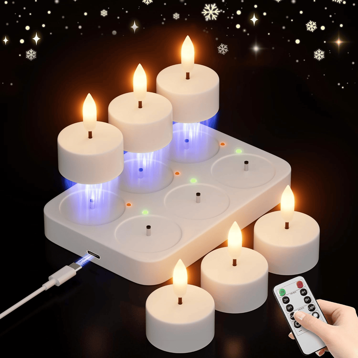🕯️Rechargeable USB C Flameless Tealight Candles with Remote Timer Realistic Flame Home Decor