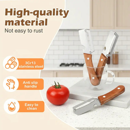 Stainless Steel Sharp Peeler Wooden Handle Built In Bottle Opener