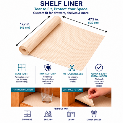 Zip-N-Fit Grip Liner Tear to Fit Non Slip Shelf Drawer Cabinet Liner No Scissors No Measuring