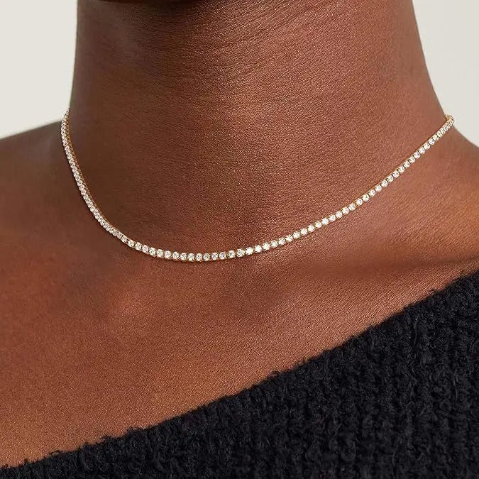 Tennis Necklace for Women 14K Gold Plated or Sterling Silver Cubic Zirconia Dainty Choker Gift