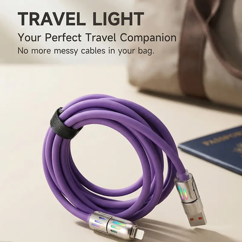 6.6FT 4 in 1 USB C Cable PD Fast Charging Data Sync USB A Type C Lightning Aluminum