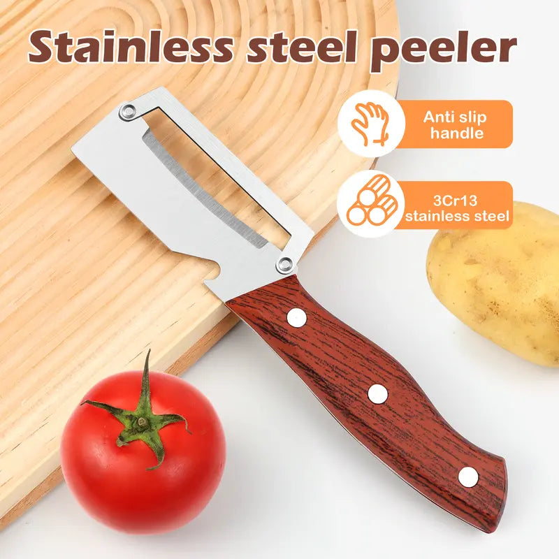 Stainless Steel Sharp Peeler Wooden Handle Built In Bottle Opener