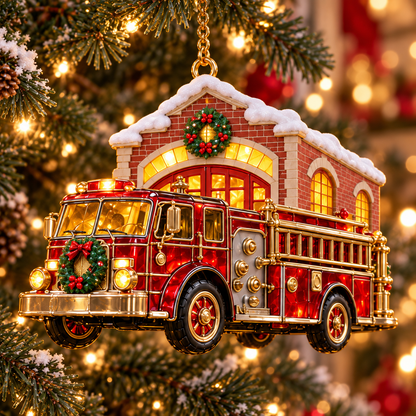 2026 Vintage Fire Truck Christmas Ornaments