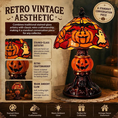 Halloween Retro Pumpkin Bat Desk Lamp – Vintage Glow Night Light