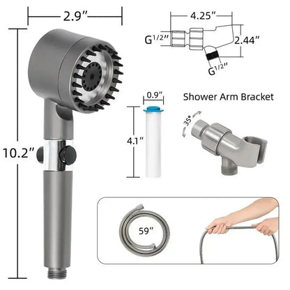 Handheld Shower Head with ON OFF Switch Multi Mode High Pressure Turbo Spray for Hard Water