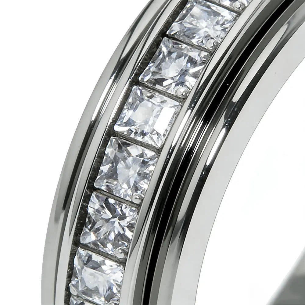 Titanium Steel Spinner Fidget Ring With Cubic Zirconia For Stress Relief & Wedding Promise Comfort Fit Size 5 To 12