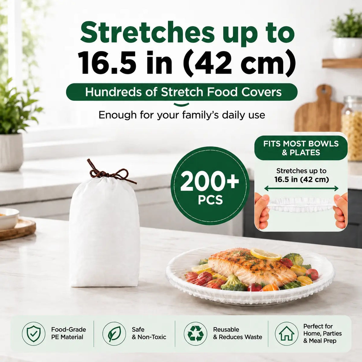 40% OFF Plastic Wrap Alternative for Food Storage Elastic Kitchen Bowl & Plate Lids Disposable Stretch Food Covers