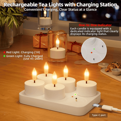 🕯️Rechargeable USB C Flameless Tealight Candles with Remote Timer Realistic Flame Home Decor