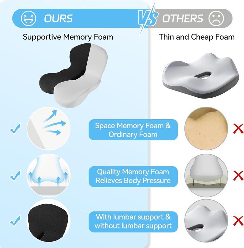 Ergonomic Memory Foam Seat Cushion with Contoured Lumbar Support & Pressure Relief