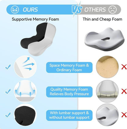 Ergonomic Memory Foam Seat Cushion with Contoured Lumbar Support & Pressure Relief