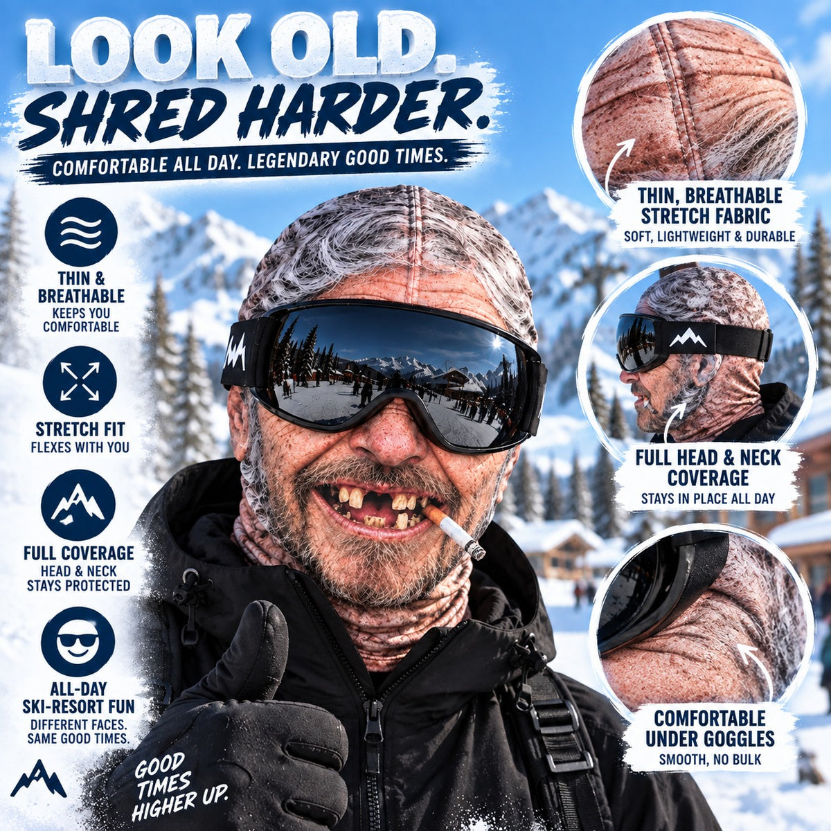 🎿 Realistic Face Balaclava – Funny Ski & Snowboard Mask for Cold Weather Adventures