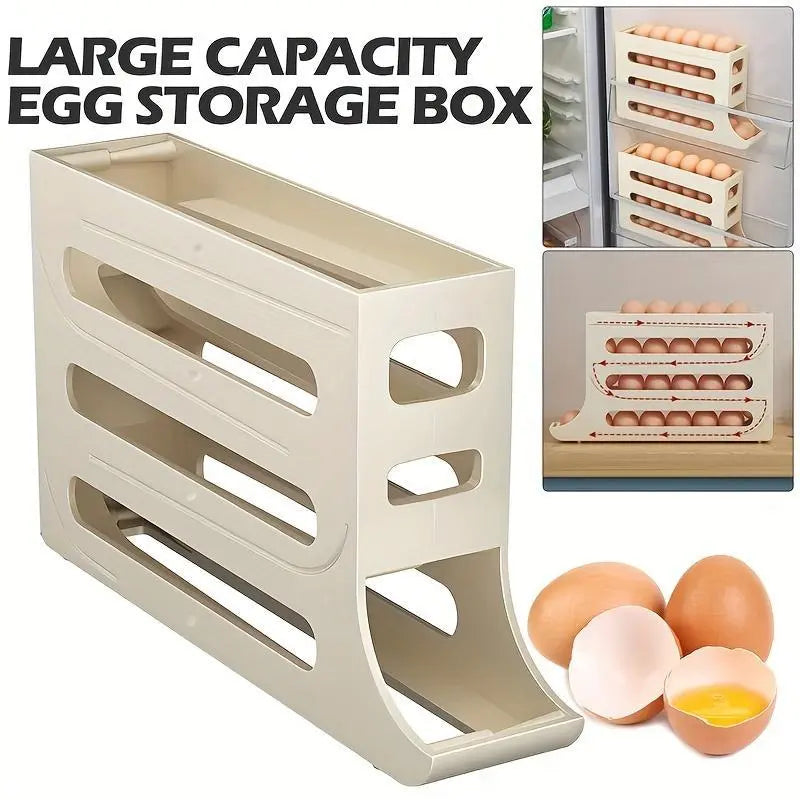 4 Layer Egg Storage Box Refrigerator Egg Organizer Automatic Rolling Rack