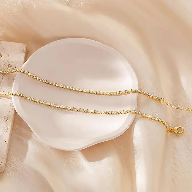 Tennis Necklace for Women 14K Gold Plated or Sterling Silver Cubic Zirconia Dainty Choker Gift