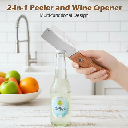 Stainless Steel Sharp Peeler Wooden Handle Built In Bottle Opener