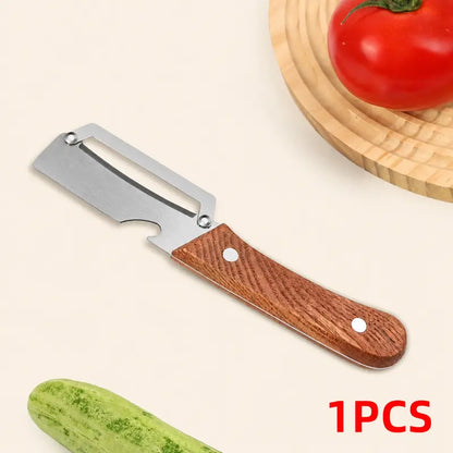Stainless Steel Sharp Peeler Wooden Handle Built In Bottle Opener