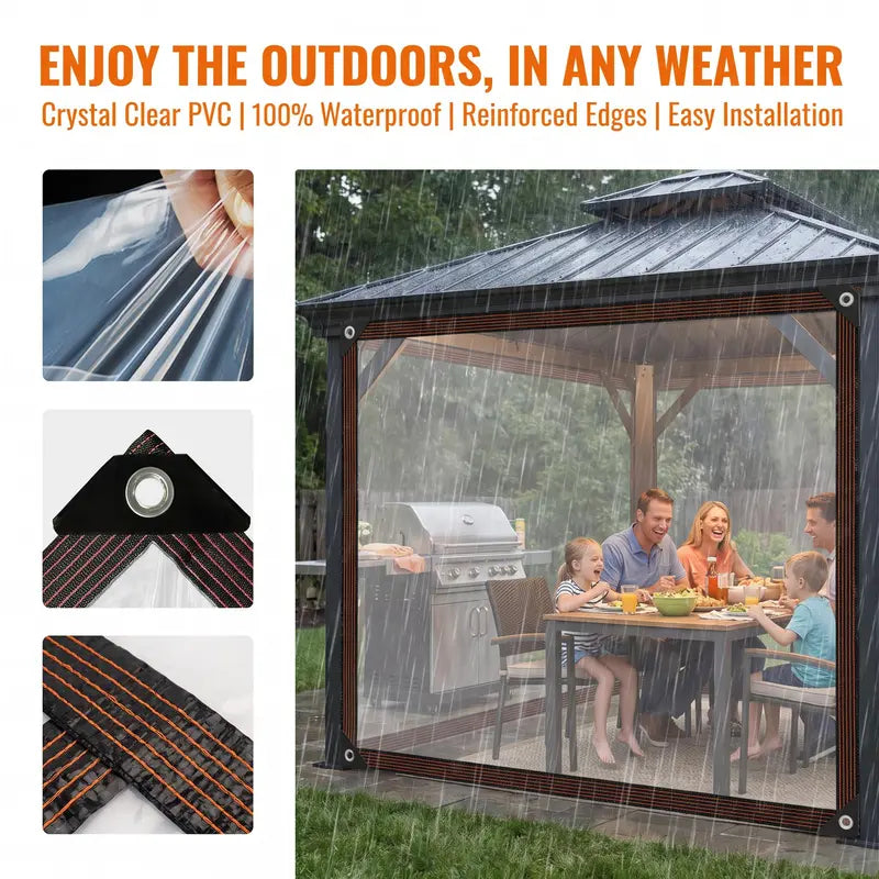10x13FT Clear Waterproof Heavy Duty Transparent Tarp with Grommets for Patio Garden Outdoor