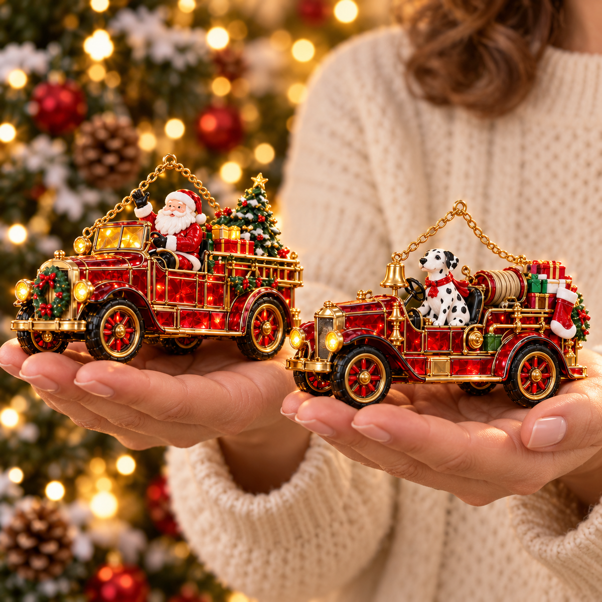 2026 Vintage Fire Truck Christmas Ornaments