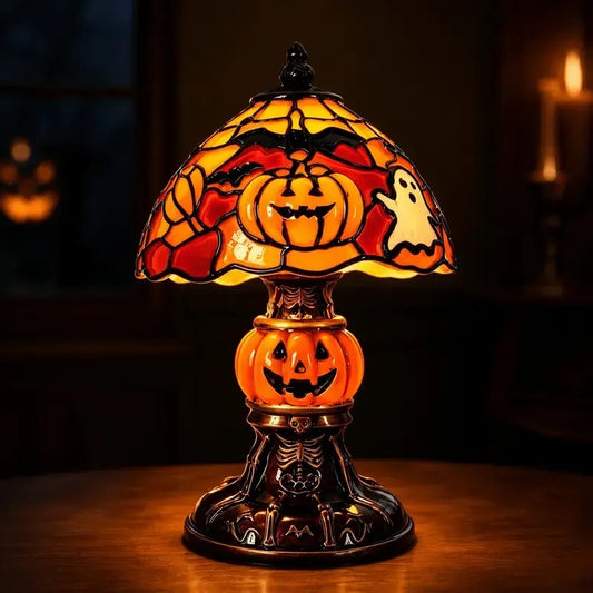 Halloween Retro Pumpkin Bat Desk Lamp – Vintage Glow Night Light
