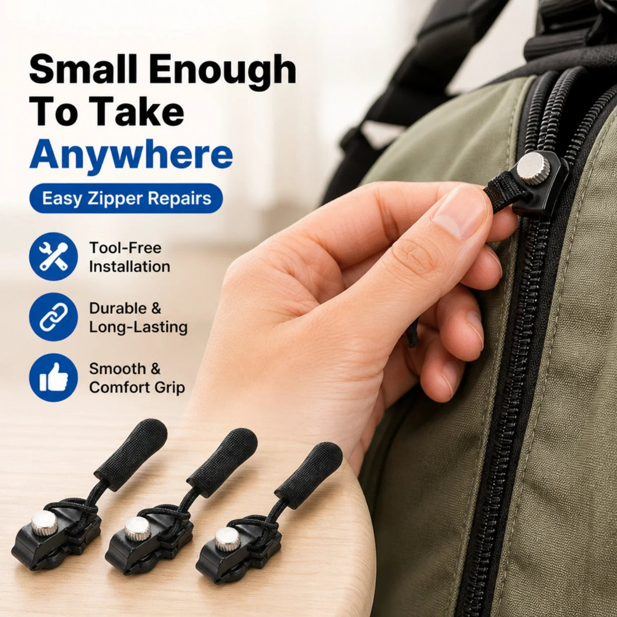 🔧Zipper Repairer 3 Sizes Detachable Tool Free for Bags Jackets Clothes Shoes Boots