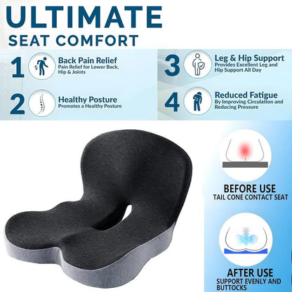 Ergonomic Memory Foam Seat Cushion with Contoured Lumbar Support & Pressure Relief