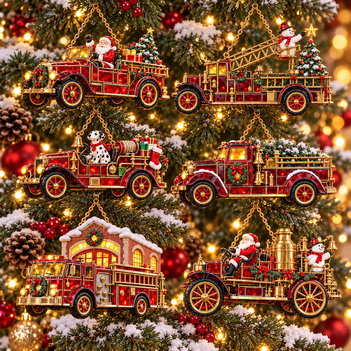 2026 Vintage Fire Truck Christmas Ornaments