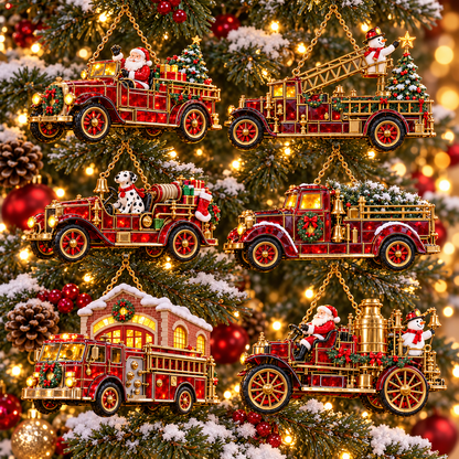2026 Vintage Fire Truck Christmas Ornaments