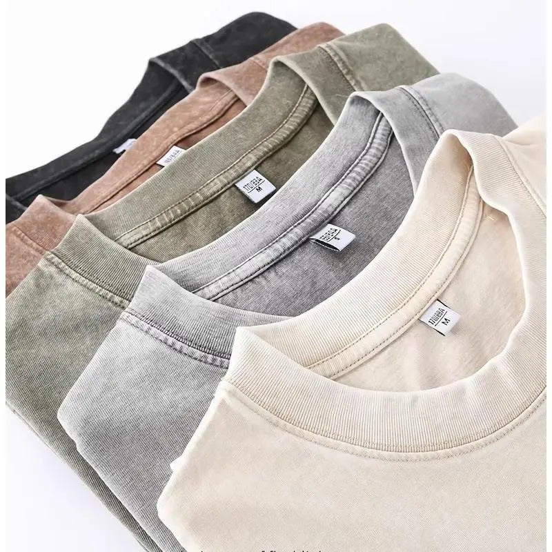 Back to School Distressed Cotton Couple Tees – Breathable Oversized Short Sleeve Tops