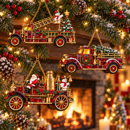 2026 Vintage Fire Truck Christmas Ornaments