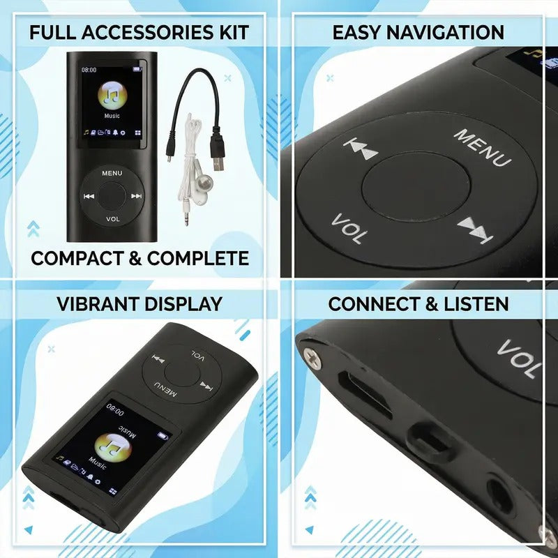 Compact Multi Function MP3 Player Portable LCD Screen No Memory Headphone Jack Offline Playback