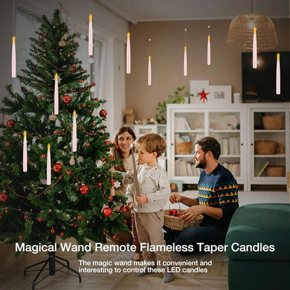 Christmas & Halloween Flameless LED Floating Candles – Magic Wand Remote & 12 Hooks