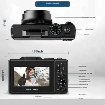 Point and Shoot Digital Camera 5K 64MP Flip Screen 18X Zoom 32GB Vlogging Camera