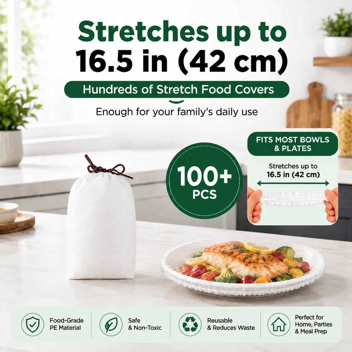 40% OFF Plastic Wrap Alternative for Food Storage Elastic Kitchen Bowl & Plate Lids Disposable Stretch Food Covers
