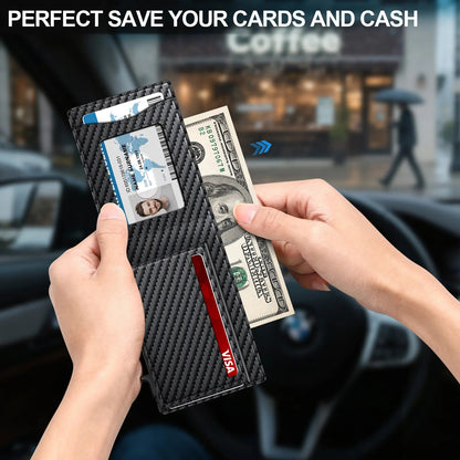 Men's RFID Minimalist Bifold Wallet With Pop Up Card Holder Money Clip & ID Window