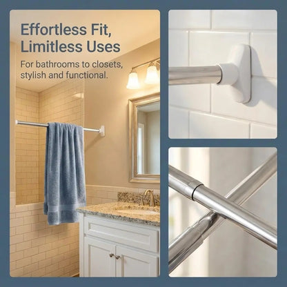 Adjustable No Drill Tension Curtain Rod Telescoping Spring Pole For Bathroom Closet & Window