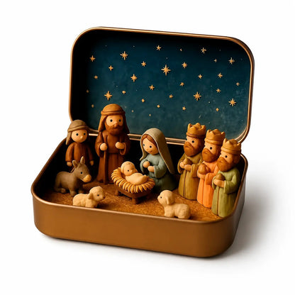 Christmas Pocket-Size Nativity Scene Set with Storage Box