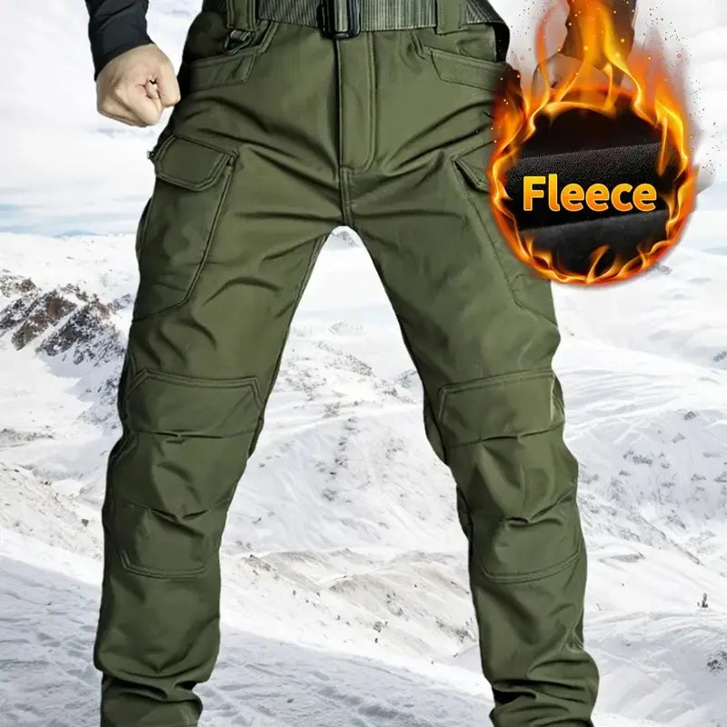Men's Fleece Lined Tactical Cargo Pants Windproof Warm Multi Pockets