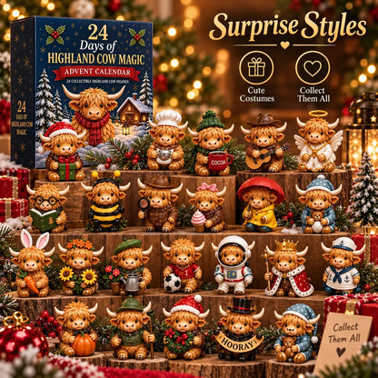 24 Day Highland Cow Advent Calendar Christmas Countdown Gift Box with Collectible Mini Figurines for Kids