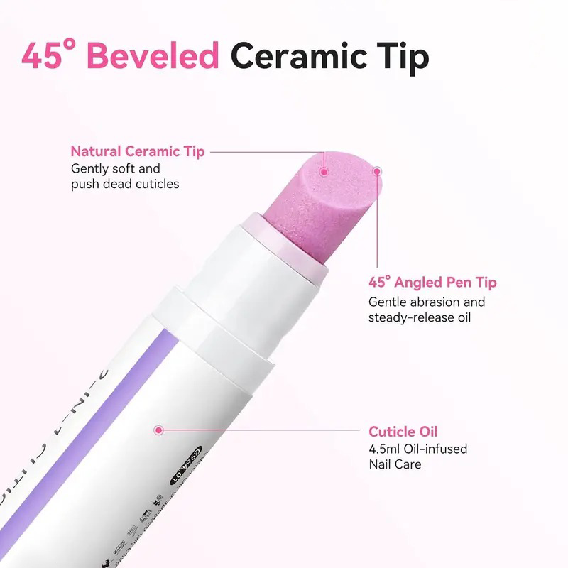 2 in 1 Cuticle Remover Pen 45 Degree Ceramic Tip for Dry Cuticles Hangnails Portable 2 Pack Travel