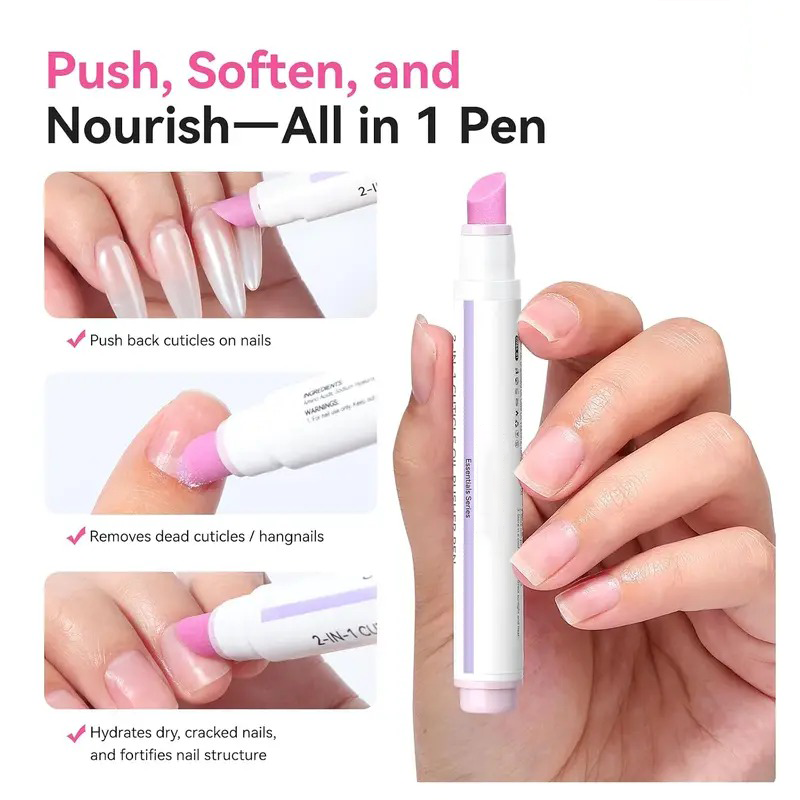 2 in 1 Cuticle Remover Pen 45 Degree Ceramic Tip for Dry Cuticles Hangnails Portable 2 Pack Travel