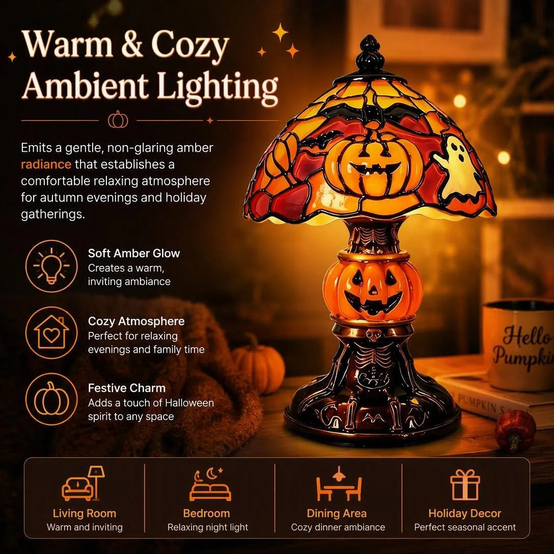 Halloween Retro Pumpkin Bat Desk Lamp – Vintage Glow Night Light