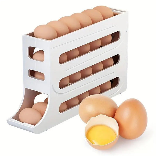 4 Layer Egg Storage Box Refrigerator Egg Organizer Automatic Rolling Rack