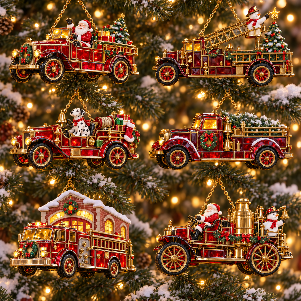 2026 Vintage Fire Truck Christmas Ornaments