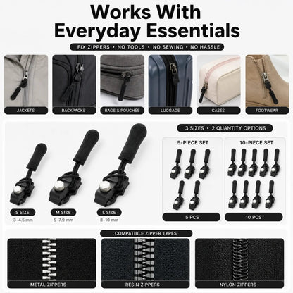 🔧Zipper Repairer 3 Sizes Detachable Tool Free for Bags Jackets Clothes Shoes Boots