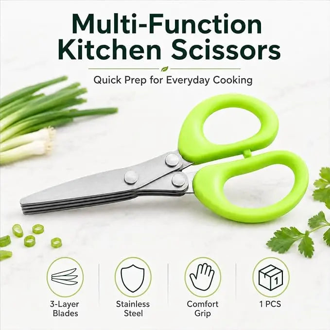 Stainless Steel 5 Blade Herb Scissors Multi Blade Cutting Shears for Kitchen
