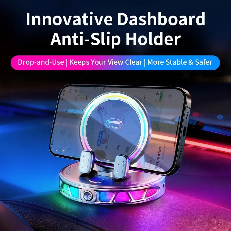 360° Rotating Wireless Charging Car Phone Mount RGB Light Ultra-Stable Suction Auto-Lock for iPhone & Android