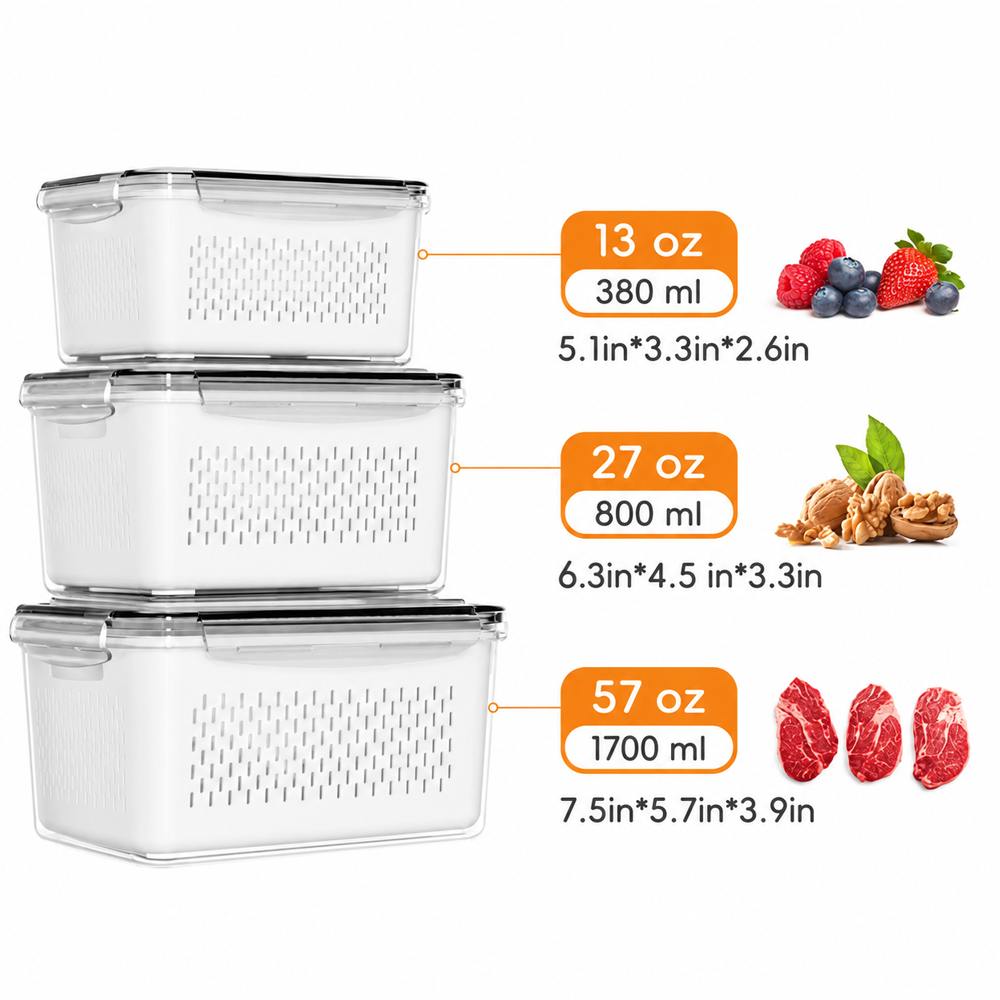 Stackable Fridge Organizer with Removable Colander – BPA-Free Fruit & Veggie Storage Container